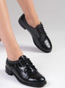 Resim Mio Gusto Berta Siyah Renk Krokodil Desenli Kadın Oxford Düz Ayakkabı 