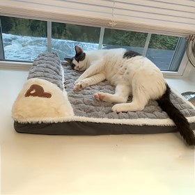 Resim 1 adet Rahat Kedi Yatağı, Dört Mevsim Evrensel Pet Matı, Çıkarılabilir Uyku Yuvası, Çıkarılabilir Yıkanabilir Kapak, Yumuşak Polyester Elyaf, Kediler için Sırt Koruma 