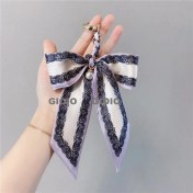 Resim Silver1 Gıoıo Yeni Ipek Eşarp Anahtarlık Kişiselleştirilmiş Inci Papyon Çanta Çekicilik Dokuma Anahtarlık (Yurt Dışından) 