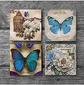 Resim Kelebek Taş Bardak Altlığı Seti - 4 Parça - Dekoratif, Rustik Mutfak Aksesuarı, 10x10 cm, Kaydırmaz Tabanlı, Şık ve Dayanıklı SC454 