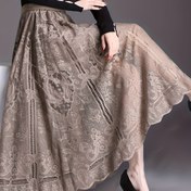 Resim Hollow Out Scallop Hem Dantel Etek, Rahat Elastik Bel A-line Etek, Kadın Giyim 