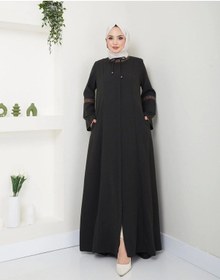 Resim Nakış İşlemeli Büyük Beden Ferace Haki 
