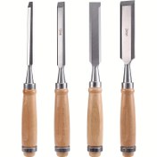 Resim 4 Parça Profesyonel Ahşap İşleme Keski Seti - 6mm, 12mm, 18mm, 24mm Eğimli Kenar Keskiler, Krom Vanadyum Çelik Bıçaklar ve Katı Ahşap Saplar 