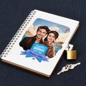 Resim Vapurda Aşk Karikatürlü Kilitli Defter 