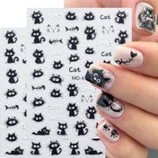 Resim 2'li Paket 3D Siyah Kedi Tırnak Stickerları - Plastik Parlak DIY Manikür & Pedikür Çıkartmaları, Tekir, Smokin, Kedi Patisi Baskıları & Yavru Kedi Gözleri Tırnak Sanatı Tasarımları İçin (Yapıştırıcı Gerekmez) 