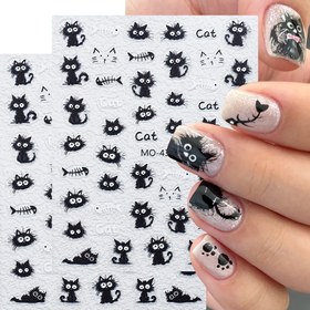Resim 2'li Paket 3D Siyah Kedi Tırnak Stickerları - Plastik Parlak DIY Manikür & Pedikür Çıkartmaları, Tekir, Smokin, Kedi Patisi Baskıları & Yavru Kedi Gözleri Tırnak Sanatı Tasarımları İçin (Yapıştırıcı Gerekmez) 