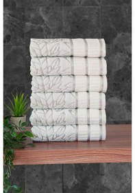 Resim Çınar Jakarlı 6 Lı Kadife Pamuklu El Ve Yüz Havlu Seti 50x90 Cm - 04557 - Gümüş Gümüş 