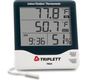 Resim Triplett Dijital Saatli Nem Ölçer İç Dış Termometre Higrometre (1,5 M Kablo Dış Kablo) 