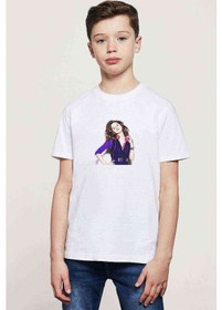 Resim Selena Gomez Baskılı Unisex Çocuk Beyaz T-Shirt 