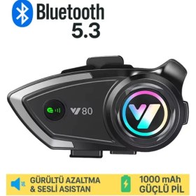 Resim Y80 Interkom Motosiklet Kask Kulaklık Bluetooth 5.3 Type-C Su Geçirmez Intercom Set Iphone Android 