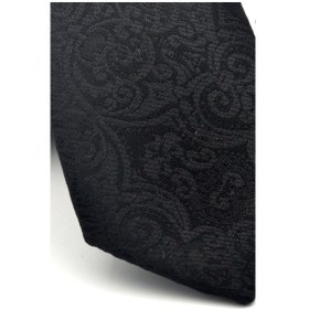 Resim Gaffy Şal Desenli Siyah Dokuma Kumaş Mendilli Slim Fit Kravat // Sdk-2506-1 Siyah 
