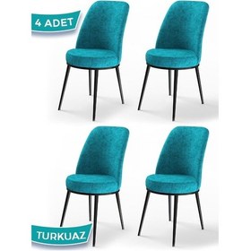 Resim Canisa Dexa Serisi, Üst Kalite Mutfak Sandalyesi,4 Adet Sandalye, Turkuaz Sandalye, Metal Siyah Iskeletli Sandalye Turkuaz Ayaklar Siyah 