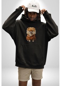 Resim Teacup Pomernian Çeket Kadın Erkek Siyah Kapüşonlu Sweatshirt Hoodie Siyah 