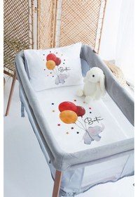 Resim Lilabio %100 Pamuk Saten İsme Özel İsimli 70x120 Park Yatak Nevresim Seti Kırmızı Balonlu Fil 