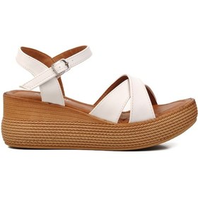Resim Ayakmod 426093 Beyaz Kadın Dolgu Topuk Sandalet 001 