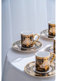 Resim Acar Milolica 24k Altın Detaylı 6 Kişilik Porselen Kahve Fincan Takımı - 100 Ml Renkli 