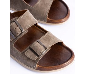 Resim Albishoes Unisex Erkek Tokalı Yumuşak Rahat Taban Deri Görünümlü Günlük Ev Dışarı Erkek Terlik 