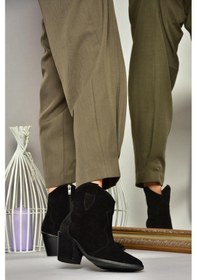 Resim Fox Shoes T380082502 Siyah Süet Kovboy Model Kalın Topuklu Kadın Bot Siyah-Süet Siyah 