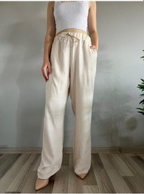 Resim Kadın Taş Keten Karışımlı Bol Kesim Pantolon-taş Taş 