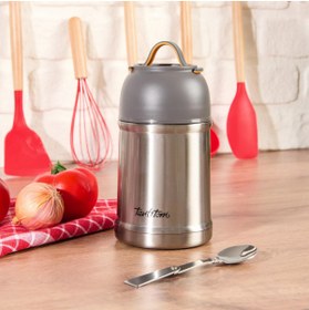 Resim Tantitoni 700 ml, Yemek Termosu, Sefer Tası, Kaşıklı, Çift Duvarlı, 304 K.Çelik, Gri, BOMB KD-947 