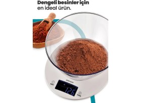Resim Serenity Haven Geniş LED Ekranlı Dokunmatik Dijital Tartı 1gr-5kg Mutfak Terazisi Beyaz 