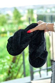 Resim Tonny Black Kadın Siyah Çapraz Peluş Ev Terliği 