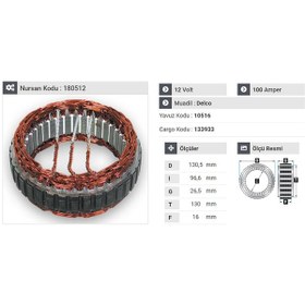 Resim 12v Alternatör Statör Delco Tipi 100 A 3 Uçlu N11.410 