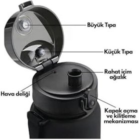 Resim Uzspace 1000ml Büyük Boy Silikon Gövde Tritan Su Matarası (Kahverengi) 