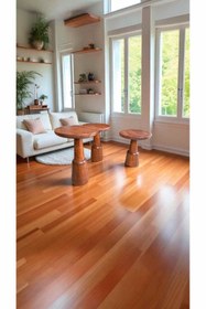 Resim Simillo Home&Living Ahşap Mantar Sehpa 3’lü Fındık Renk Doğal Zigon Fiskos Takımı 