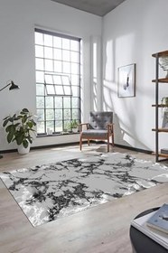 Resim Dijital Baskılı Kaymaz Taban Yıkanabilir Mermer Desen Üçlü Yatak Odası Takımı MERMER-30, Gri, 60 x 150 