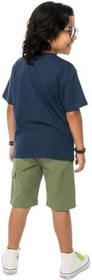 Resim Erkek Çocuk Takım Bilim Baskılı Pamuk T-Shirt Gabardin Dokuma Şort Yazlık Takım 