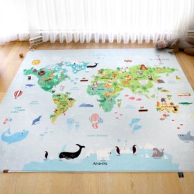 Resim HAMUR Dünya Haritası 150x150 Cm Oyun Matı Bebek Ve Çocuk Halısı Mavi 