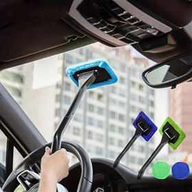 Resim Çekilebilir saplı tam araç cam temizleme kiti - mavi mikrofiber bez ve ön cam iç ve dış bakım için kazıyıcı, dayanıklı plastik yapı, araba temizlik aksesuarları 