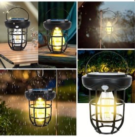 Resim Ollevra Solar Kamp Feneri Güneş Enerjili Otomatik Şarj Ve Gece Işığı Taşınabilir Ve Asılabilir Led Dış Mekan Lamba Siyah 