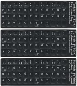 Resim F Klavye Sticker Türkçe Klavye Yapışkan Harf Dizilimi 3 Adet, Standart, Drwlfklvy3dt, Siyah, Erkek 