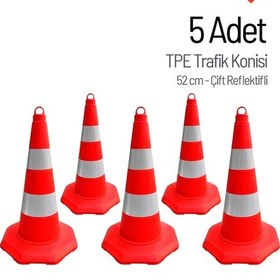 Resim 5'li Tpe Trafik Konisi Seti 52 Cm Çift Reflektifli Trafik Dubası-3619 