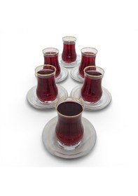 Resim Sudedi Home Altın Yaldızlı Cam Çay Bardağı Seti 6 Lı Elde Kesme Butik Seri Altın - Beyaz 