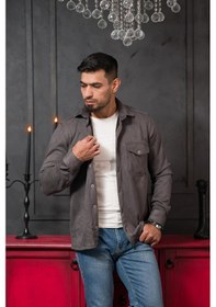 Resim Advante Regular Fit Likralı Çift Cepli Pamuklu Astarsız Süet Gömlek Antrasit 