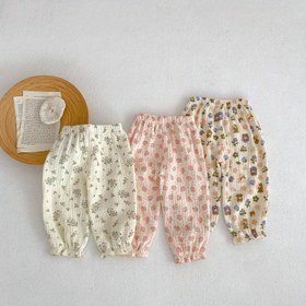 Resim [1 adet Pamuklu Çiçek Desenli Bebek Kız Pantolonu] Pamuklu Bebek Kız Çiçek Desenli Rahat Pantolon, Yumuşak Dokuma, Düzenli Kesim, Elastik Bel, Rahat İlkbahar/Sonbahar Bebek Pantolonu için, Dış Mekan için 