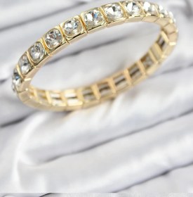Resim Tua Moda Pirinç Zirkon Taşlı Kare Model Gold Renk Lastikli Kadın Bileklik Çok Renkli 