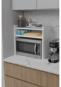 Resim Tezgah Üstü Mikrodalga Fırın Rafı Mutfak Organizer Beyaz 