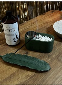 Resim Dekoratif Bio-fire V1 Yeşil Masaüstü Şömine + Tüy Tütsülük + 1 Lt Yakıt + 5 Adet Tütsü Çubuğu 