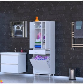 Resim Eliusta Wall Beyaz Banyo Dolabı 65 Cm Tek Göz Bölmeli Sepet 65x171x32,5 Cm 4 Raflı Mutfak/banyo Dolabı Beyaz 