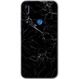 Resim Bera Aksesuar Huawei P Smart Z Kılıf Hd Desen Baskılı Arka Kapak + Temperli Cam - Siyah Mermer 