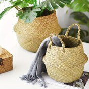 Resim Rattan Örgü Sepet: Dekoratif Sanat Stili, Malzeme: Kumaş, Yuvarlak Vazo Şekli, Ev Dekorasyonu ve Depolama İçin Mükemmel 
