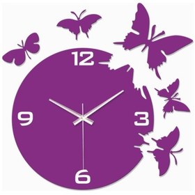 Resim Mor Kelebekler Duvar Saati Mor 