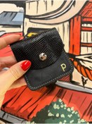 Resim Pinkylola P Harf Detaylı Siyah Kroko & Siyah Hakiki Deri Kare Model Mini Bozuk Para Cüzdan ,airpod Kılıf 