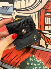 Resim Pinkylola P Harf Detaylı Siyah Kroko & Siyah Hakiki Deri Kare Model Mini Bozuk Para Cüzdan ,airpod Kılıf 