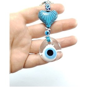 Resim Saydam Nazar Boncuklu Anahtarlık Kalp Temalı El Yapımı Cam Hediye 