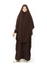 Resim Altobeh Sultanbaş Nikaplı Çarşaf Cilbab Khimar Abaya Kolu Lastikli Hakim Yaka Peçeli Ferace Medine İpek Kahverengi 1412-12-s-m Kahverengi 